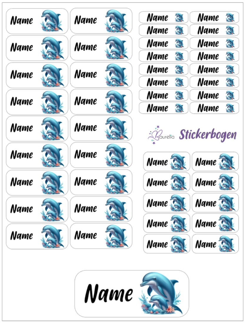 Baurelia Stickerset mit Name Delfin 13
