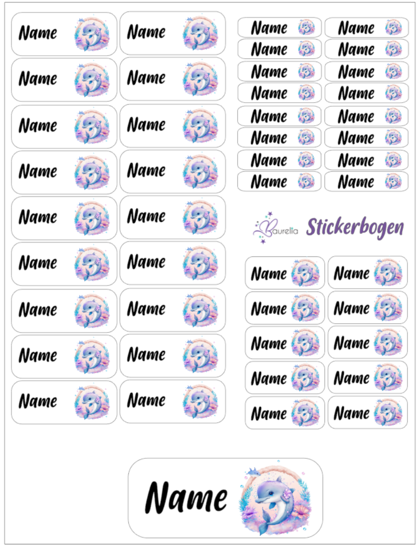 Baurelia Stickerset mit Name Delfin 14