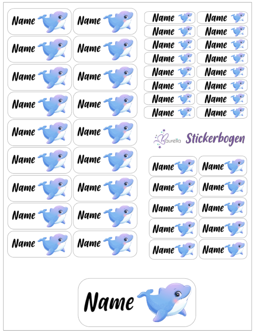 Baurelia Stickerset mit Name Delfin 15