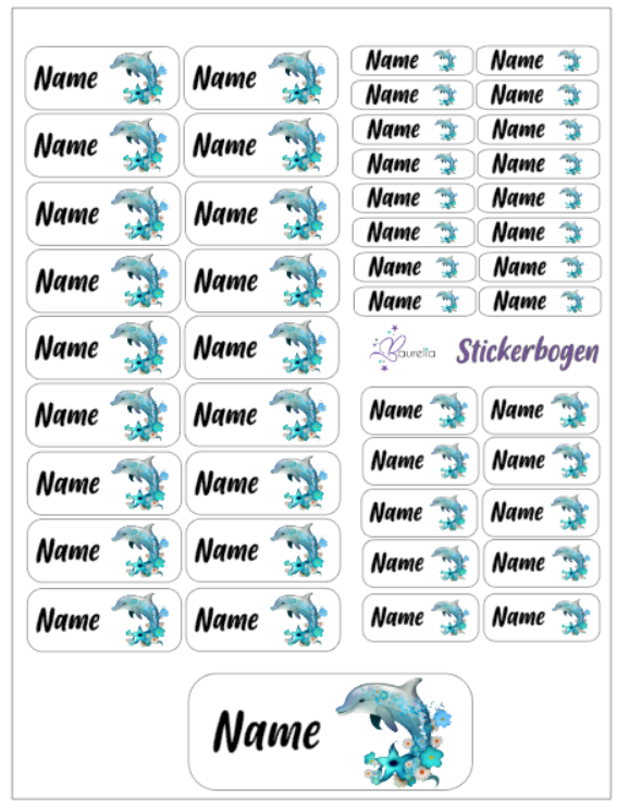 Baurelia Stickerset mit Name Delfin 4