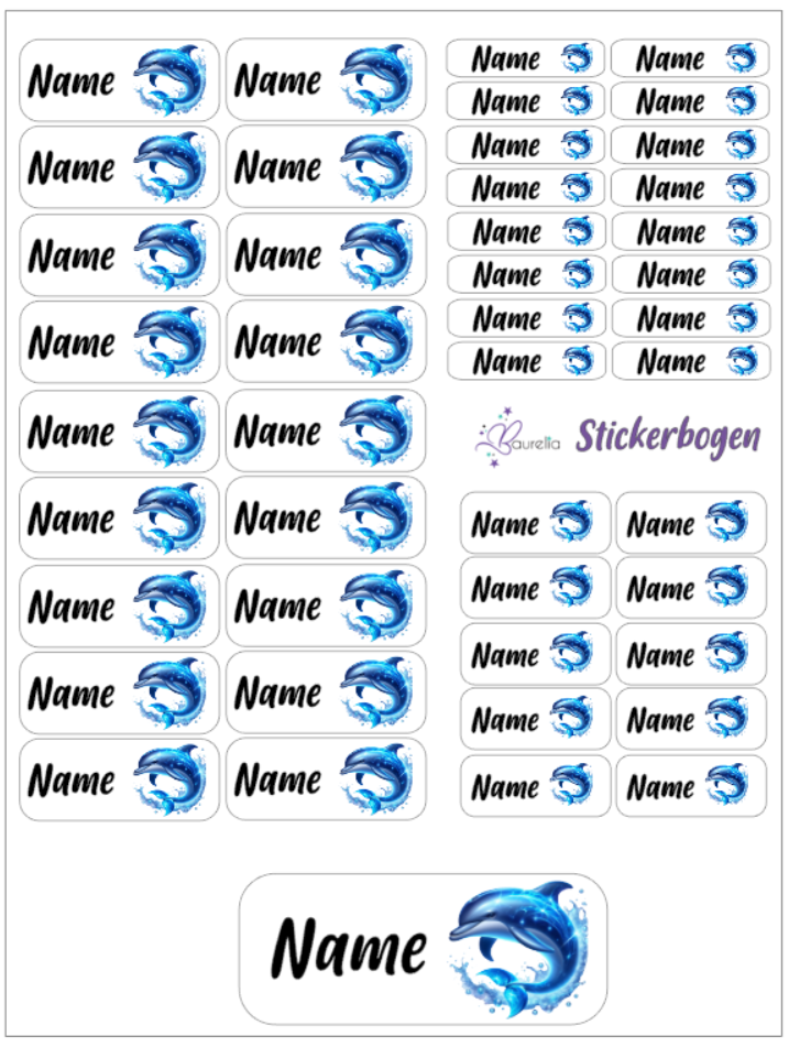Baurelia Stickerset mit Name Delfin 9