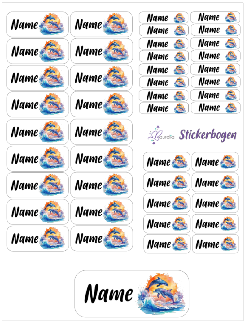 Baurelia Stickerset mit Name Delfin 2