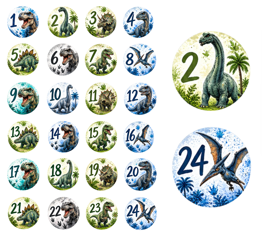 Adventskalender Zahlensticker Dino 2