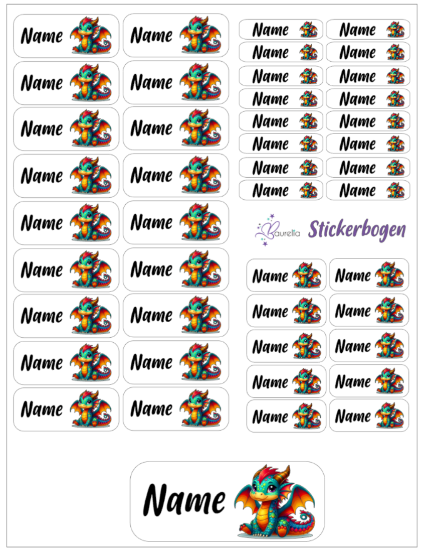 Baurelia Stickerset mit Name Drache 1