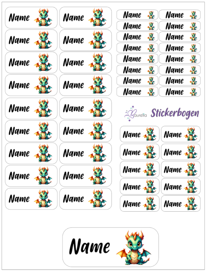 Baurelia Stickerset mit Name Drache 15