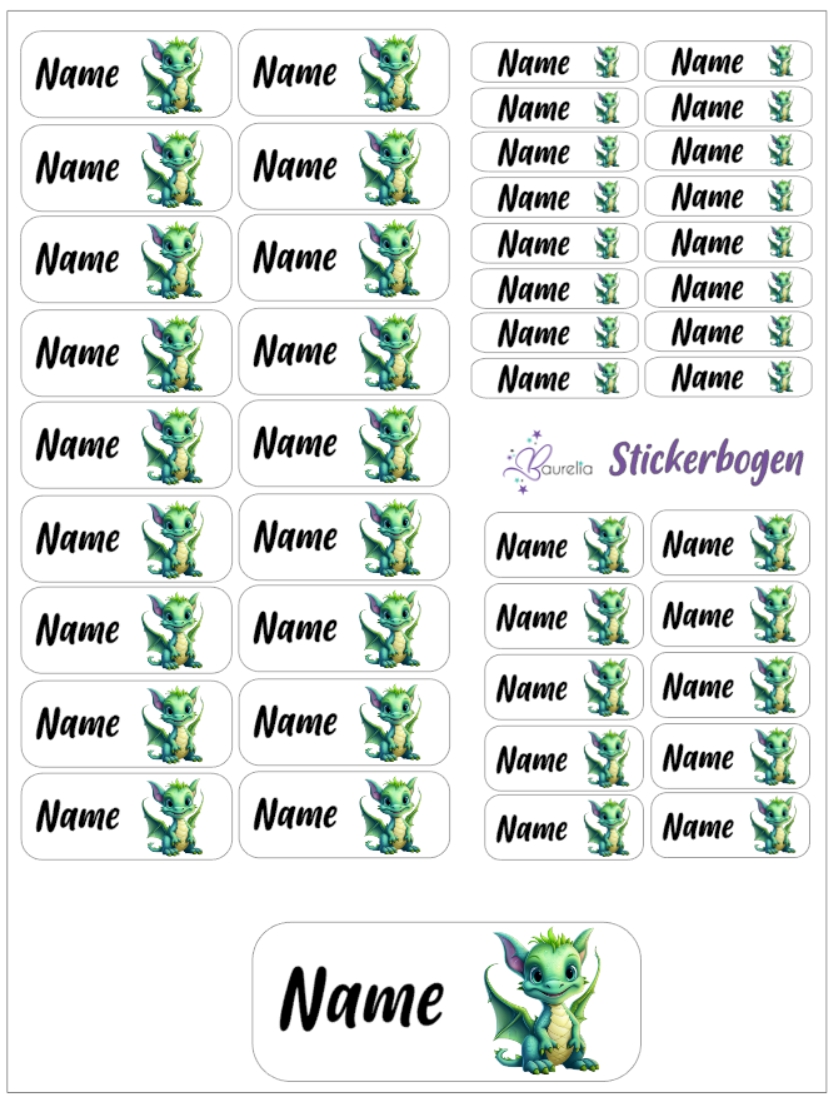 Baurelia Stickerset mit Name Drache 16
