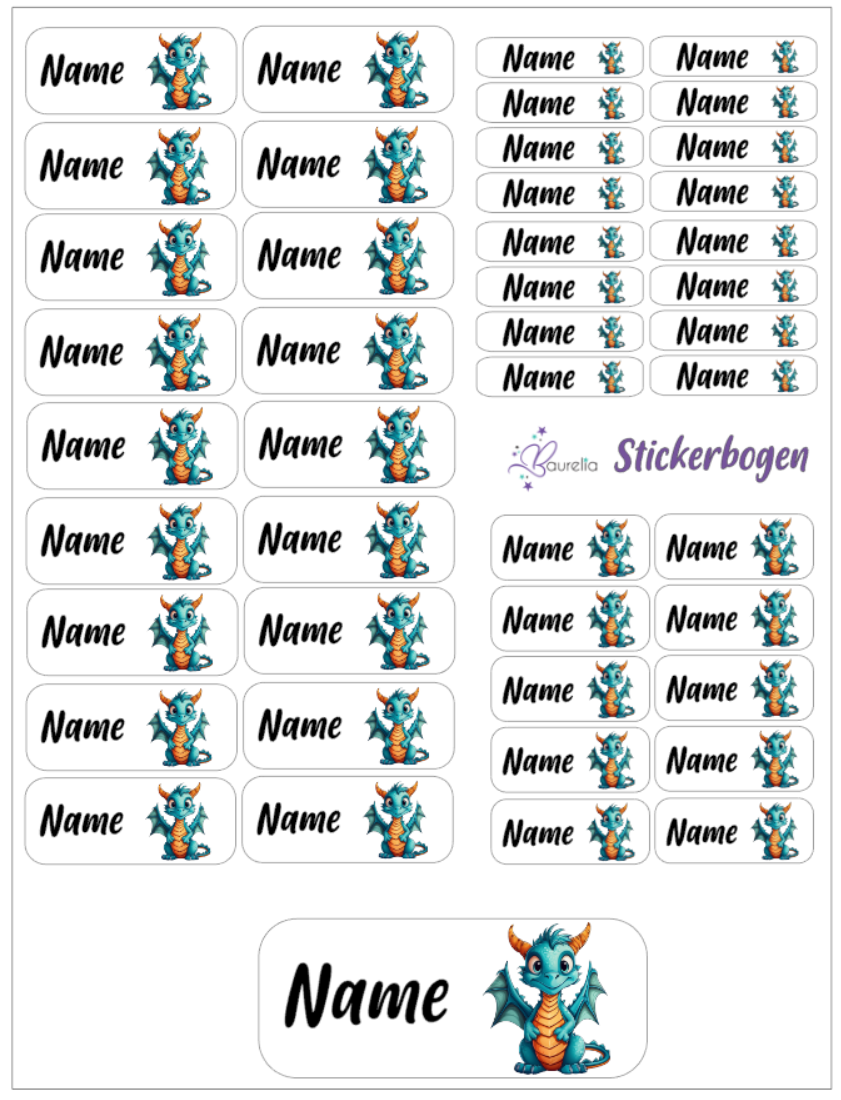 Baurelia Stickerset mit Name Drache 5