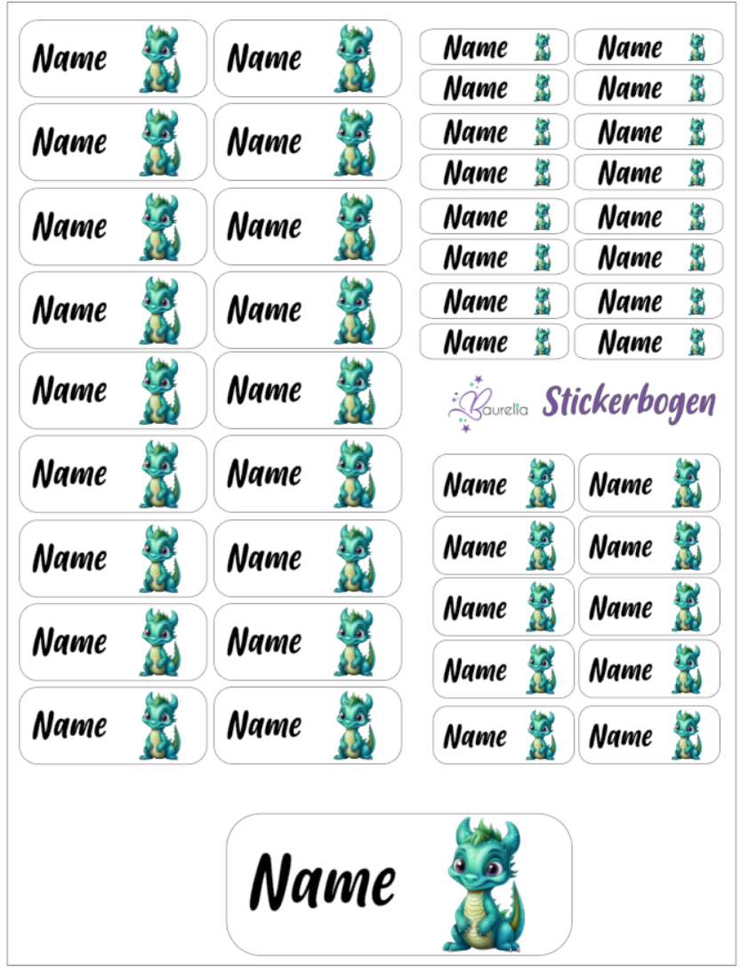 Baurelia Stickerset mit Name Drache 6
