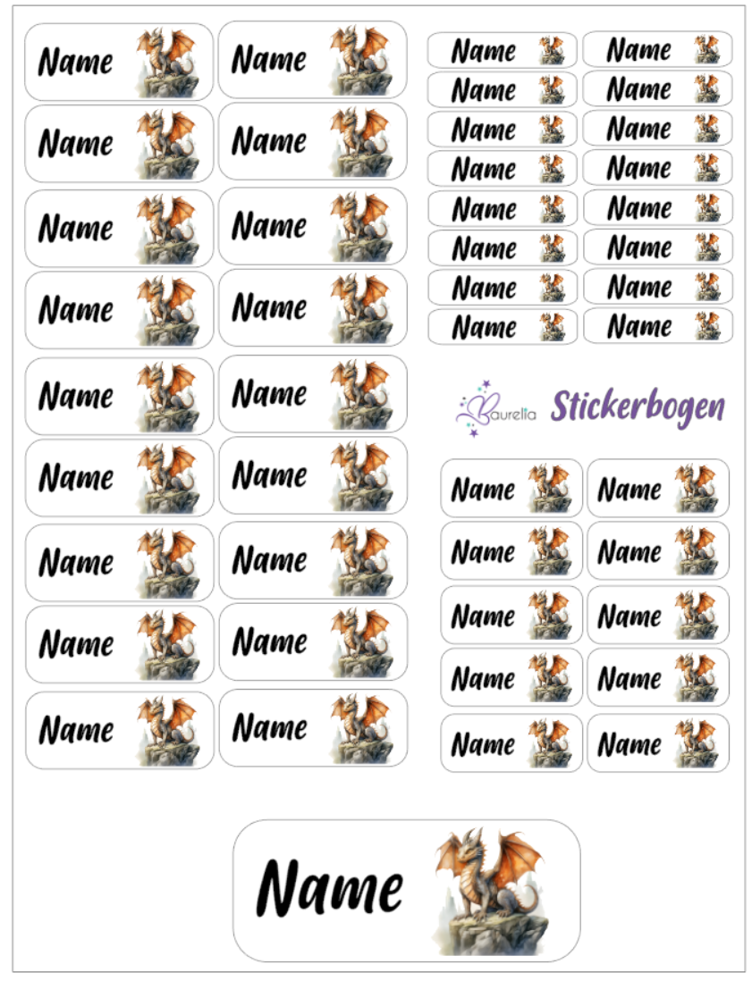 Baurelia Stickerset mit Name Drache 9