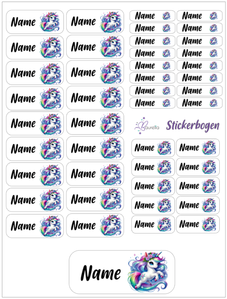 Baurelia Stickerset mit Name Einhorn 18