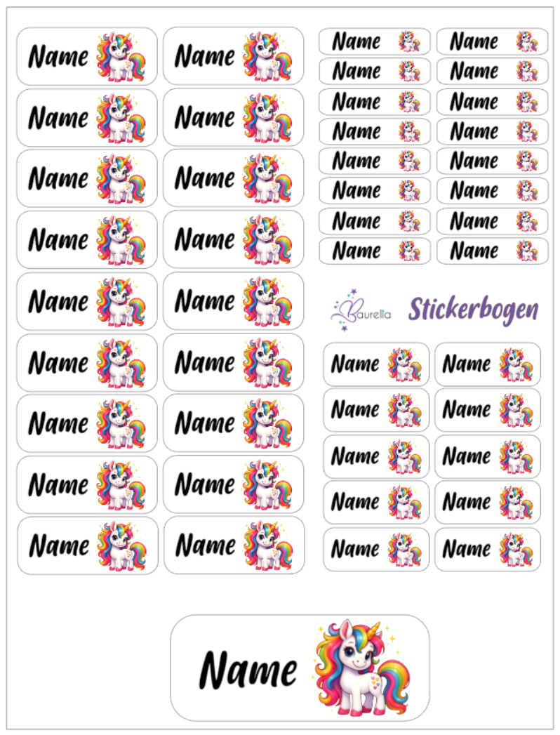 Baurelia Stickerset mit Name Einhorn 20
