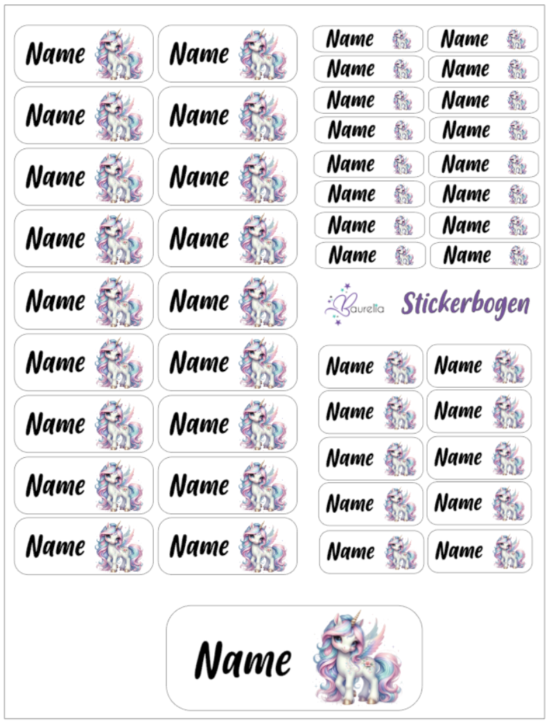 Baurelia Stickerset mit Name Einhorn 21