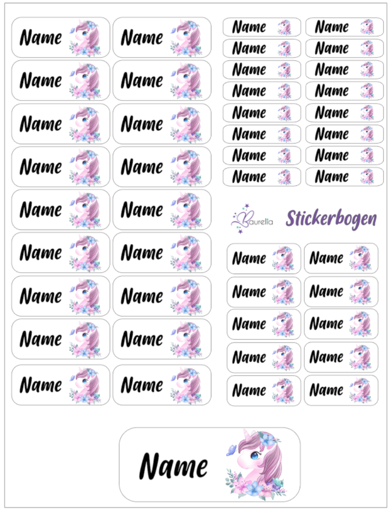 Baurelia Stickerset mit Name Einhorn 25