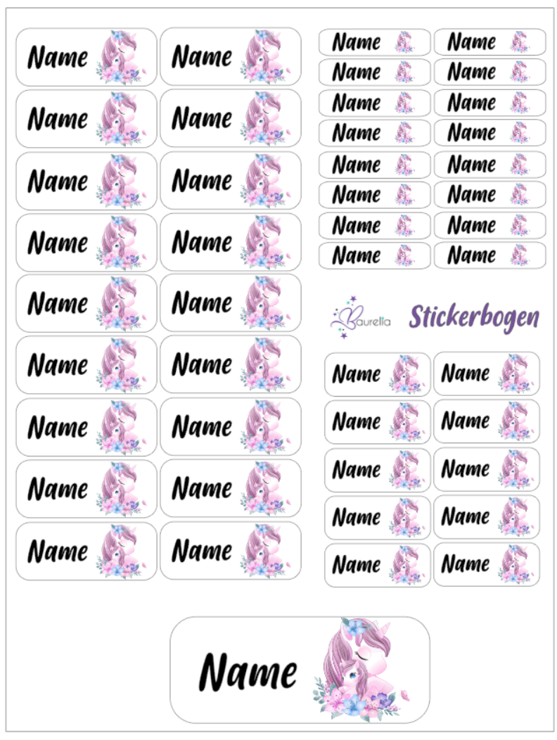 Baurelia Stickerset mit Name Einhorn 26