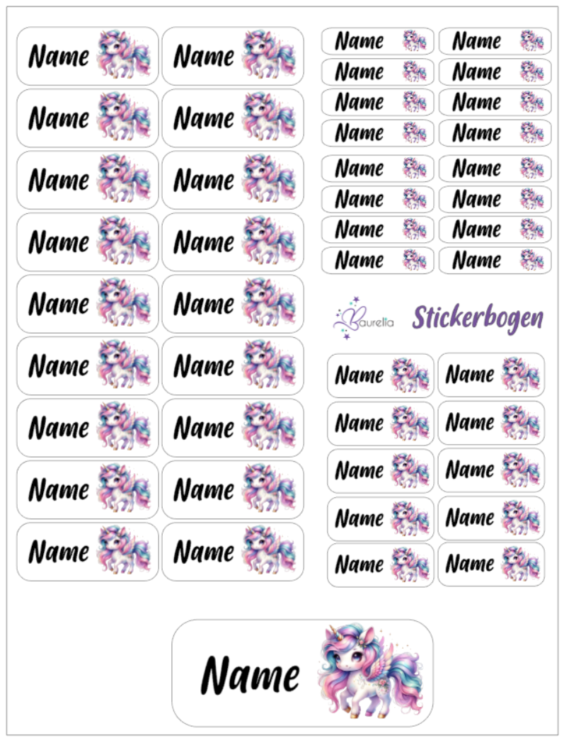 Baurelia Stickerset mit Name Einhorn 27