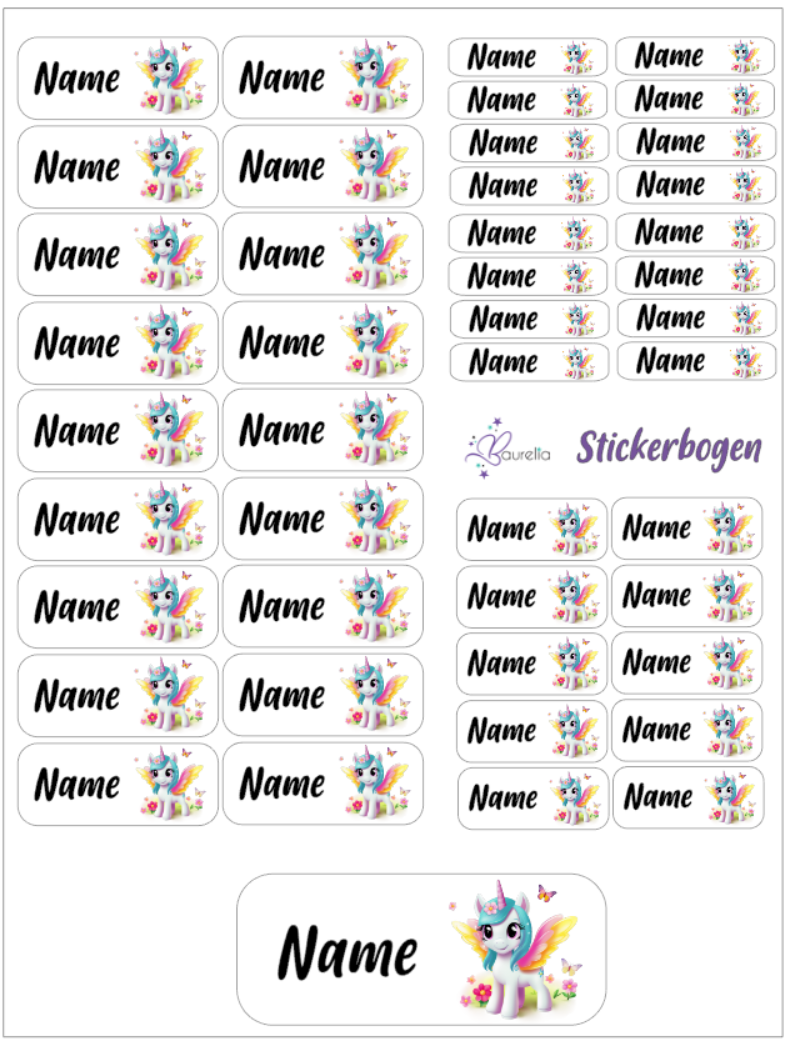 Baurelia Stickerset mit Name Einhorn 30