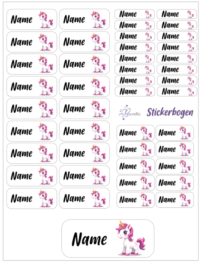 Baurelia Stickerset mit Name Einhorn 33
