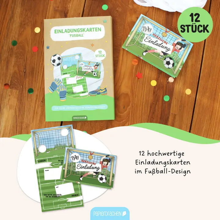 12 Einladungskarten Kindergeburtstag Fussball