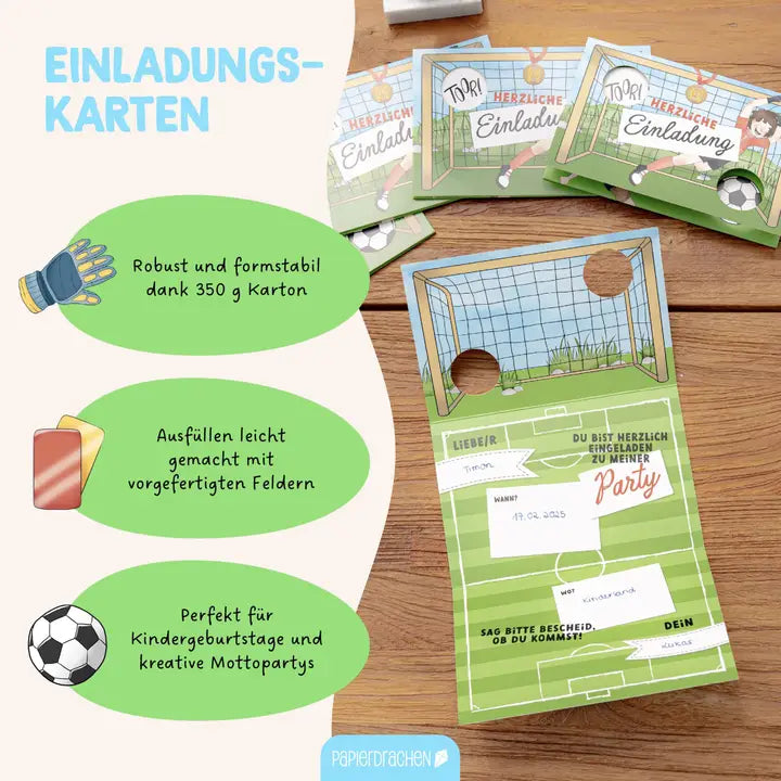 12 Einladungskarten Kindergeburtstag Fussball