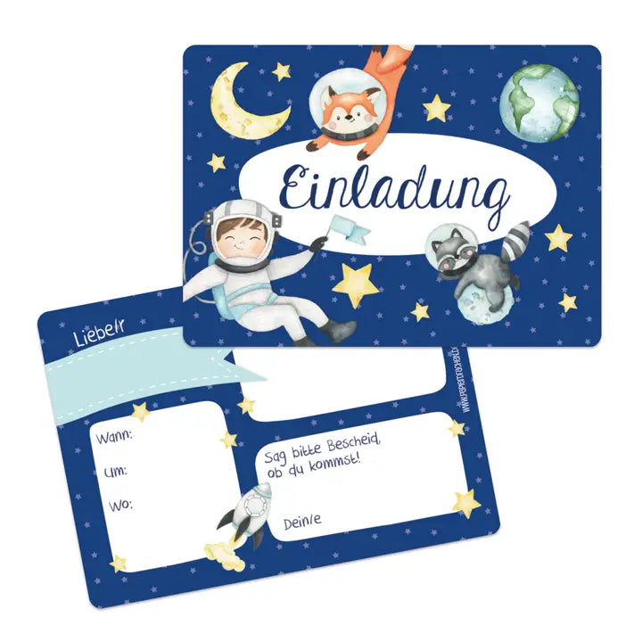 12 Einladungskarten Kindergeburtstag Astronaut