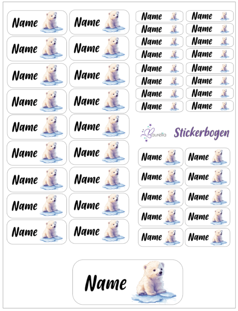 Baurelia Stickerset mit Name Eisbär 2