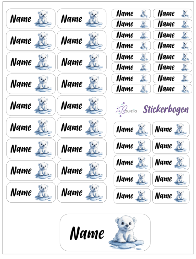 Baurelia Stickerset mit Name Eisbär 3