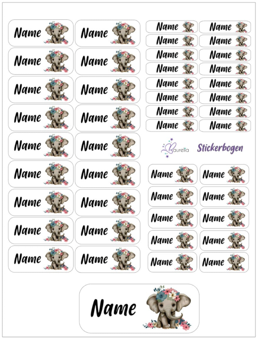 Baurelia Stickerset mit Name Elefant 6