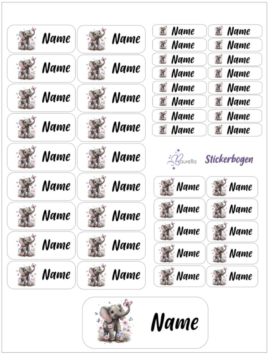 Baurelia Stickerset mit Name Elefant 7