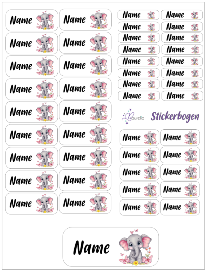 Baurelia Stickerset mit Name Elefant 1