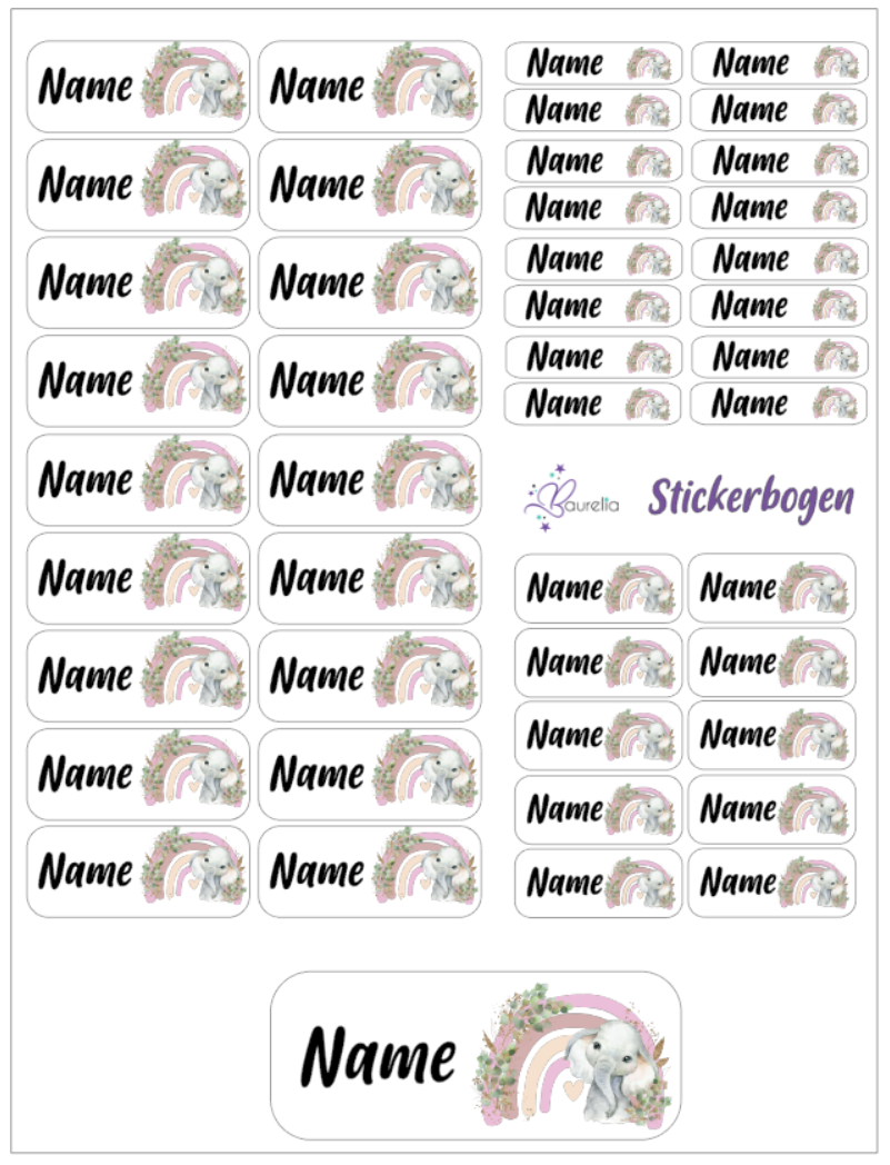 Baurelia Stickerset mit Name Elefant 13