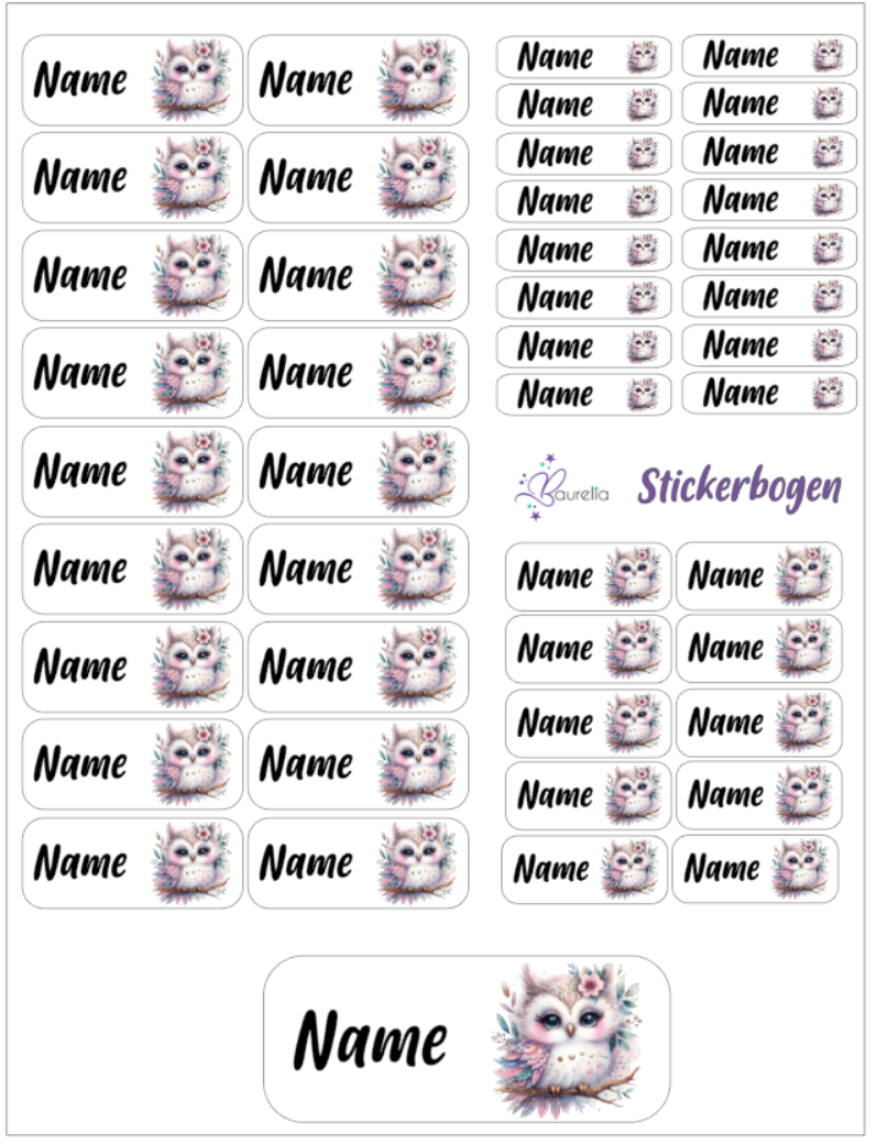 Baurelia Stickerset mit Name Eule 10