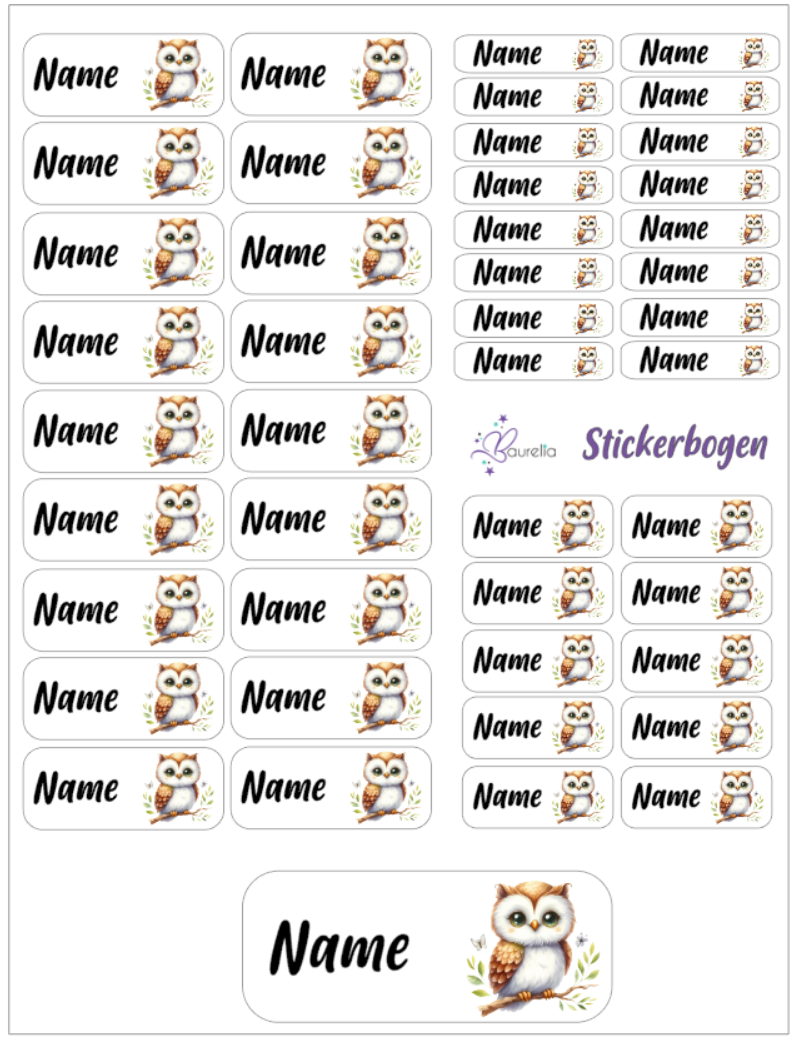 Baurelia Stickerset mit Name Eule 14