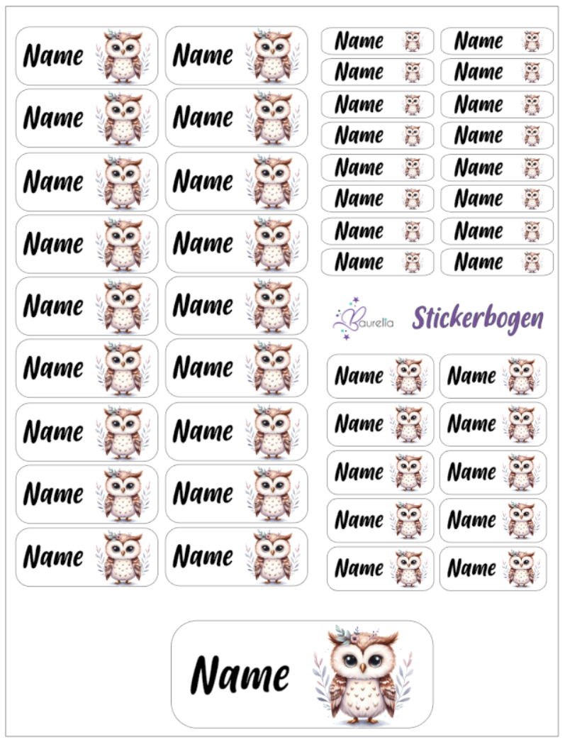 Baurelia Stickerset mit Name Eule 15