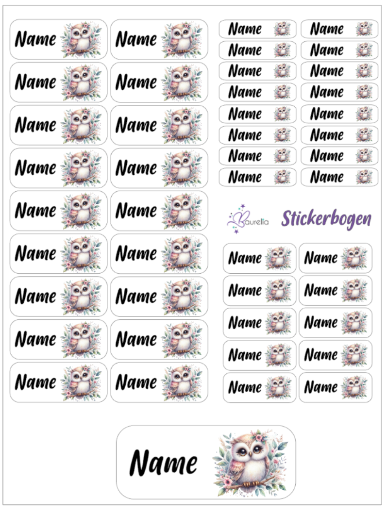 Baurelia Stickerset mit Name Eule 6