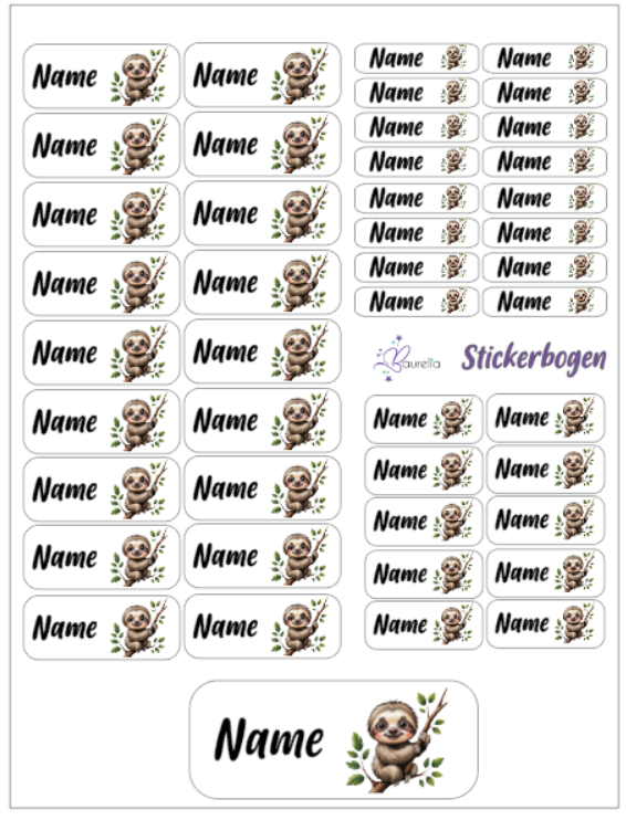 Baurelia Stickerset mit Name Faultier 6