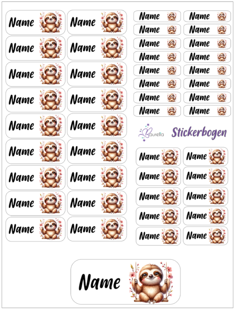 Baurelia Stickerset mit Name Faultier 10