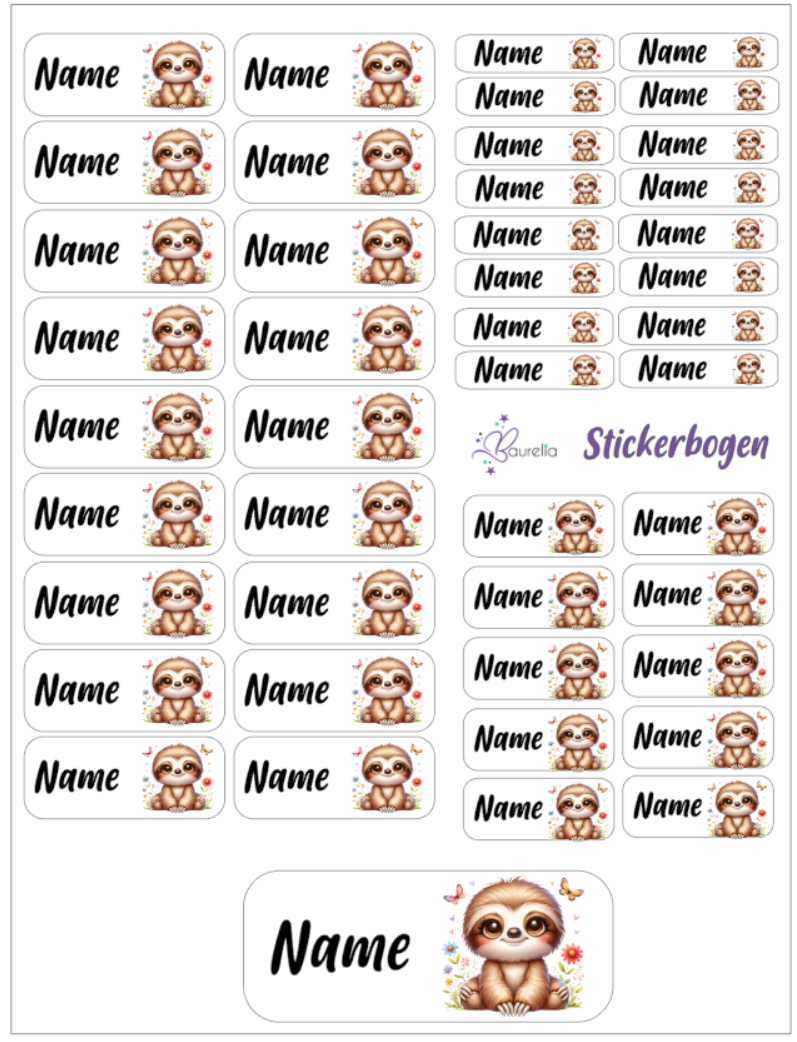Baurelia Stickerset mit Name Faultier 7