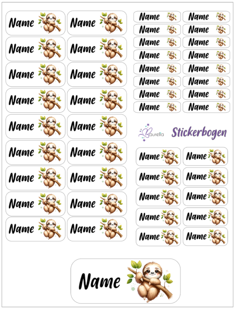 Baurelia Stickerset mit Name Faultier 8