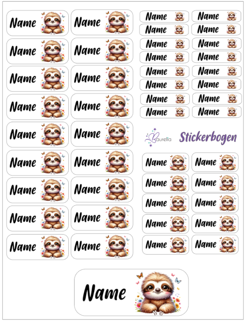 Baurelia Stickerset mit Name Faultier 9
