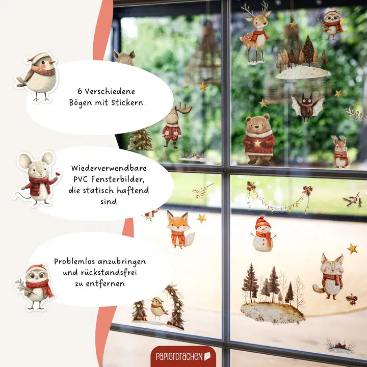 Fensteraufkleber Weihnachten Waldtiere