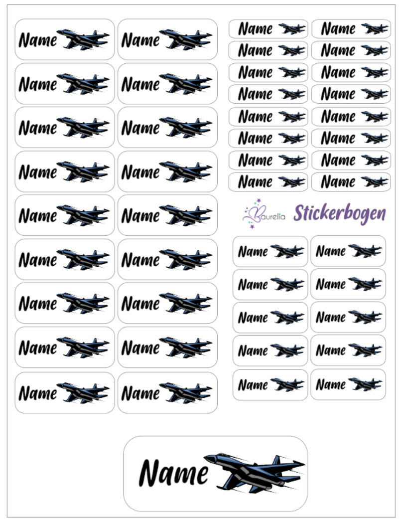 Baurelia Stickerset mit Name Flugzeug 1