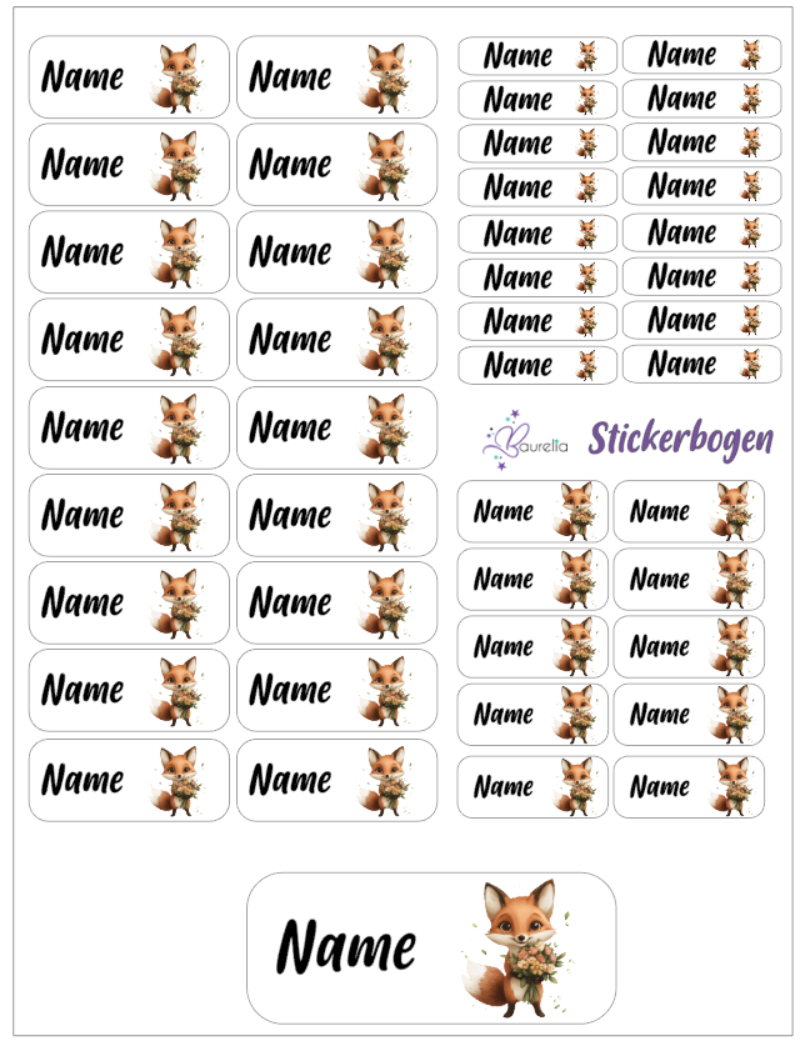 Baurelia Stickerset mit Name Fuchs 13