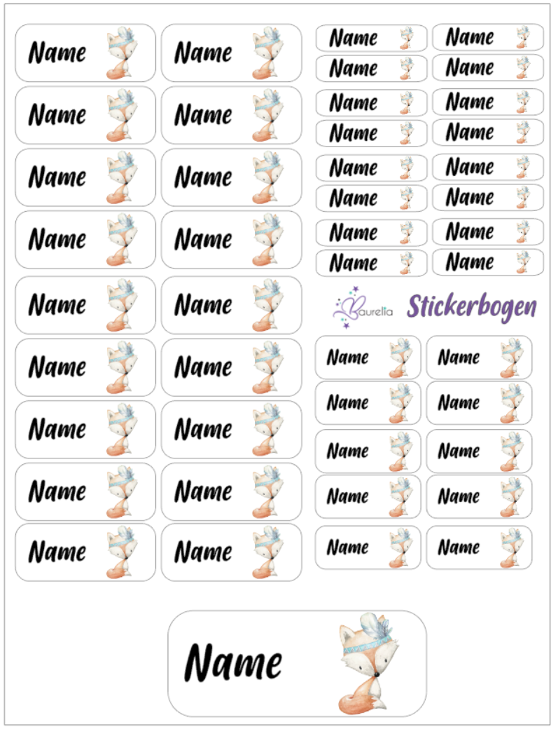 Baurelia Stickerset mit Name Fuchs 9