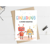 Einladungskarte Kindergeburtstag Roboter