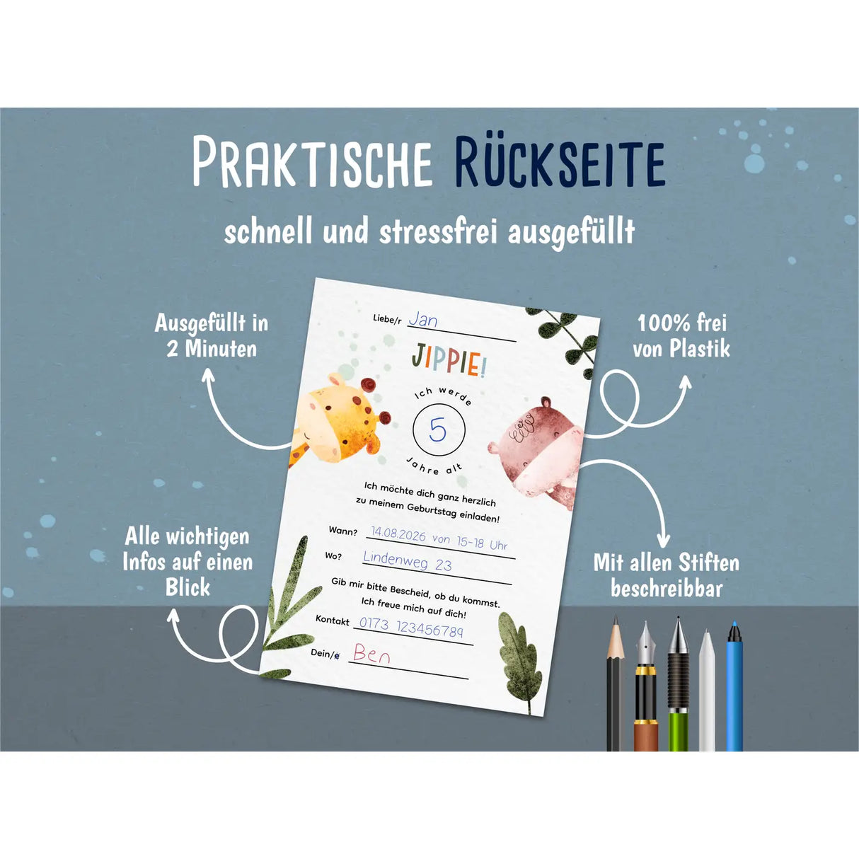 Einladungskarte Kindergeburtstag Tierfreunde