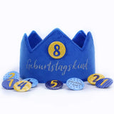 Geburtstagskrone mit Zahlen Button Blau
