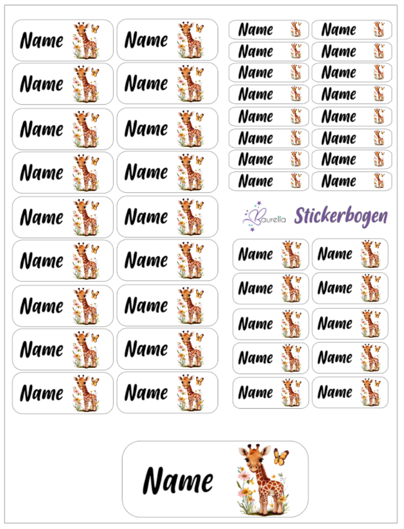 Baurelia Stickerset mit Name Giraffe 4