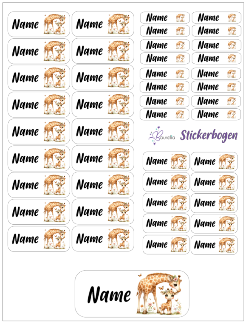 Baurelia Stickerset mit Name Giraffe 6