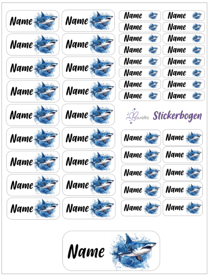 Baurelia Stickerset mit Name Hai 5