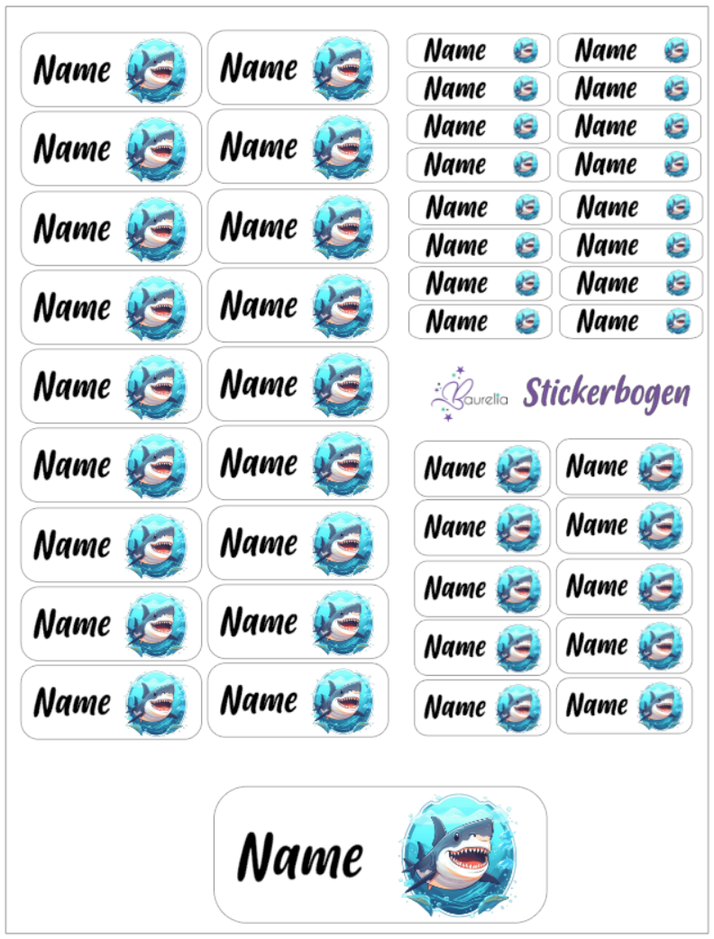 Baurelia Stickerset mit Name Hai 7